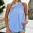 thumbnail image 6 of Jewelreauty Women Halter Neck Ruched Tank Tops Casual Sleeveless Tunic Tee Summer Loose Fitting Solid Shirts (S, Sky Blue), 6 of 7