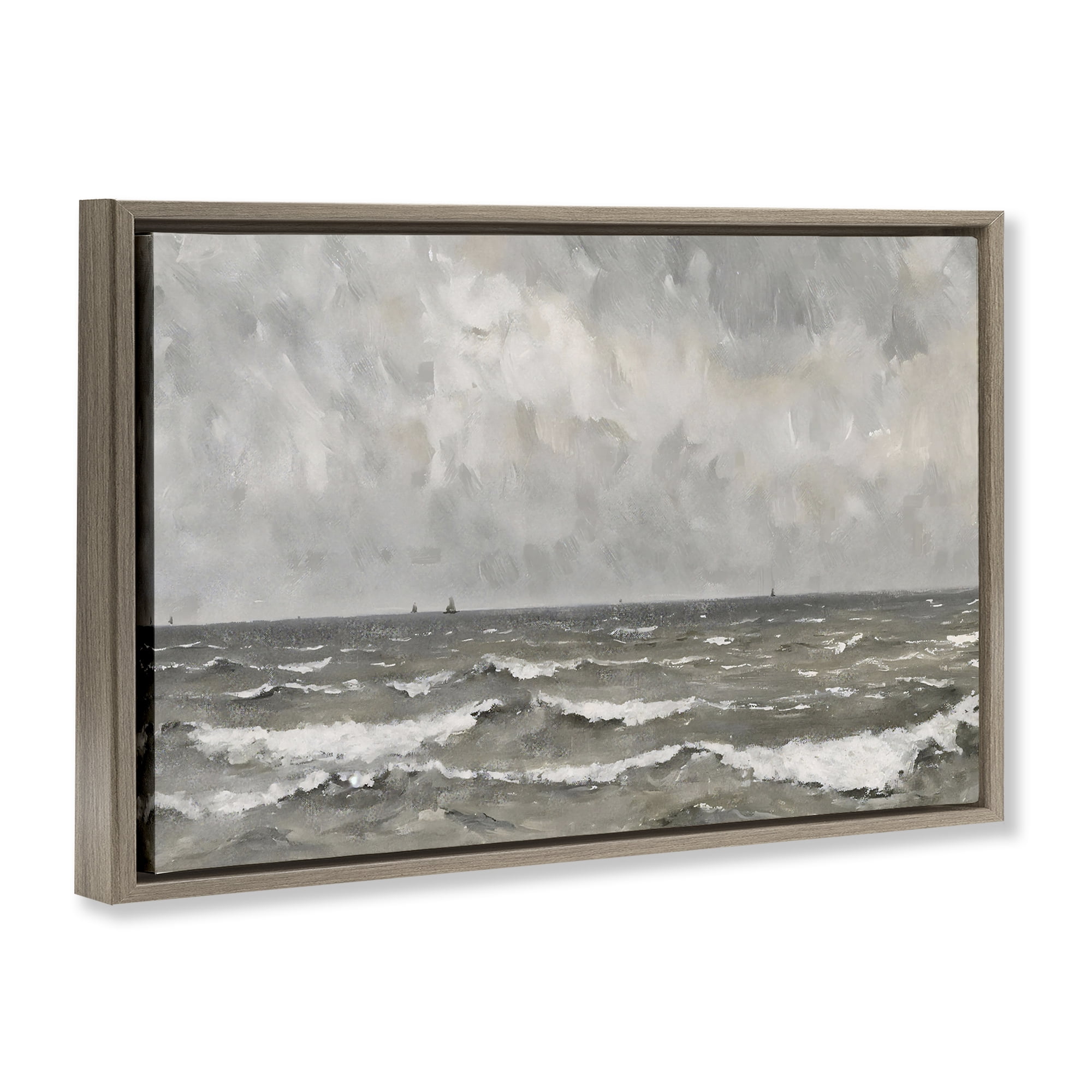 Stupell Industries Stormy Ripples at Sea Brown Framed Floater Canvas Wall Art, design by Jacky Ngan