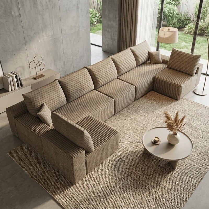 Modern Cloud U-Shaped Sectional Sofa, Modular Upholstered Sofa Couch, lush Corduroy Fabric Deep Seat Corner Sofa for Living Room, Apartment, No Assembly Required