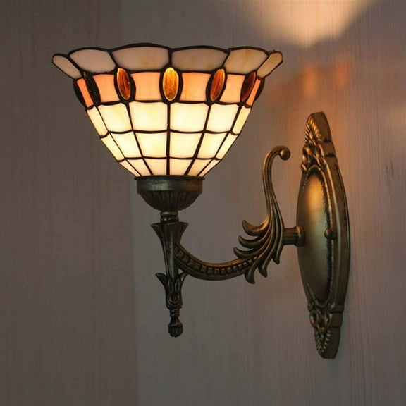 Vintage Artistic Style Wall Sconce,1 Lights,Stained Glass Wall Lamp with 8 inch Shade,Antique Alloy Base Wall Lighting Fixture for Living Room Bedroom Hallway Beside Lamp,E27,C