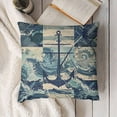 thumbnail image 3 of YINGXI  Nautical Throw Pillow Cushion Cover, Marine Theme Wave Patterns in Patchwork Style Boxes Squares Striped Anchor Print, Decorative Square Accent Pillow Case,Blue Beige 24x24in, 3 of 5