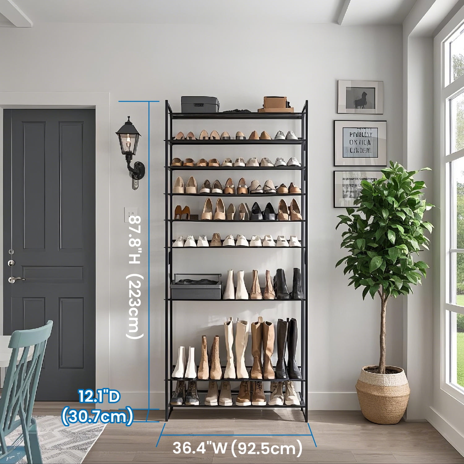 LEDREM 12-Tier Stackable Adjustable Shoe Rack for Garage & Entryway, Heavy-Duty Metal Frame, Holds 48-60 Pairs, Space-Saving Design, Cool Gray
