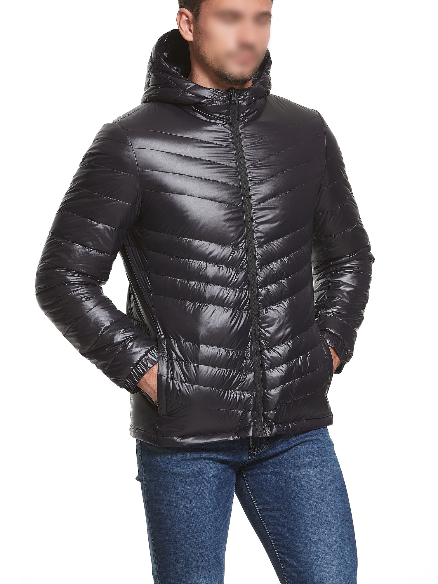 Mens Shiny down jacket Tide Brand Quilted Outerwear Lightweight Hooded coat with Side Pockets Outdoor Winter Down Coats for Travel Hiking Climbing Skiing Casual 