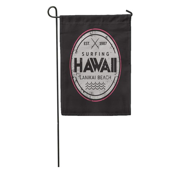 POGLIP Blue Retro of Surf Rider and Surfing in Hawaii Lanikai Beach Vintage Stamp Graphics Surfboard Garden Flag Decorative Flag House Banner 28x40 inch