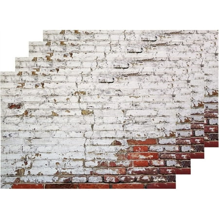 

White Red Solid Brick Wall Placemats Table Mat Linen Burlap Washable Double-Deck Heat Insulation for Dining Table Kitchen Table Set of 4 (12 x 18 inch)