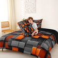 thumbnail image 4 of Manfei 3D Geometric Cubes Full Size Comforter Sets, Gray Orange Checkered Bedding Comforter Set, Black Reversible 3 Pieces, 1 Comforter and 2 Pillowcases, 4 of 6