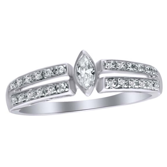 AFFY White Natural Diamond Marquise Split Shank Promise Ring In 10k White Gold (0.25 Cttw)