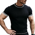 thumbnail image 4 of vdgthytj Mens Short Sleeve T Shirts Crew Neck Cable Knit Regular Fitted Tees Summer Casual Striped Sweater T Shirts, 4 of 4