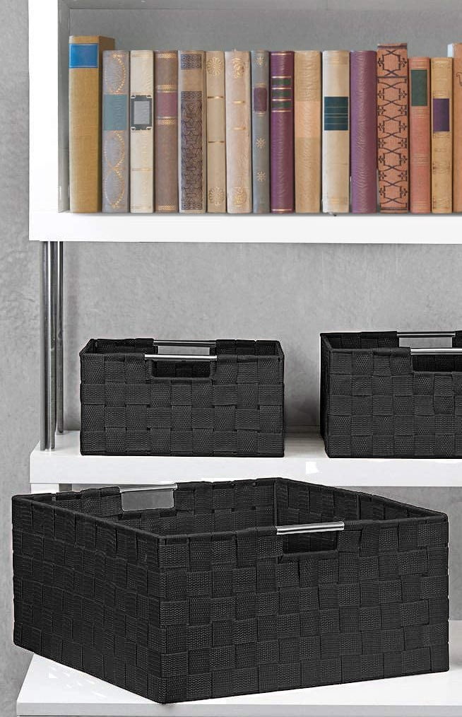 7 Pack Durable Woven Fabric Storage Baskets, Shelf & Closet Organization for Adults in  Black