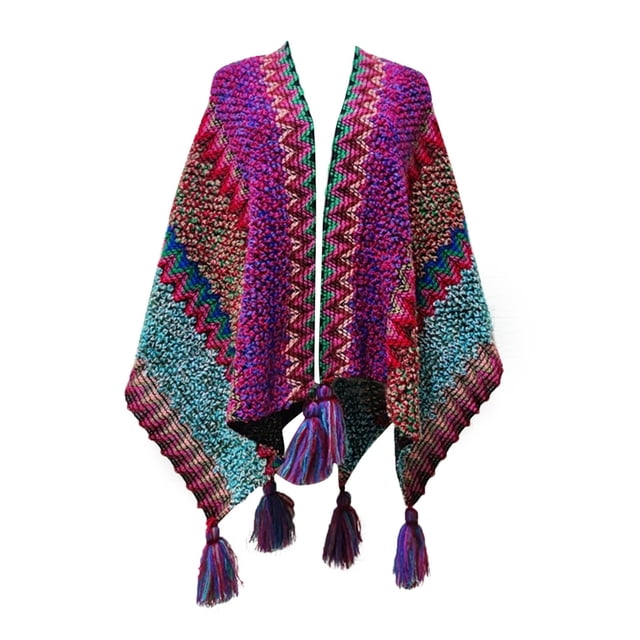 Womens Shawls Soft And Comfortable Knitted Sweater Tops Shawl Tassel Fringed Wraps Matching Cardigan Sweater Irregular Hem Splicing Colourful Sweater Cardigan Scarf