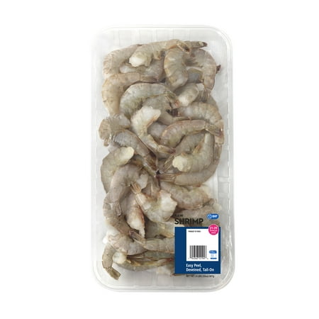 Fresh Jumbo Raw Shrimp Easy-Peel Deveined Tail-on, .75-1.25 lb (21-25 Count per lb), Ready to Cook