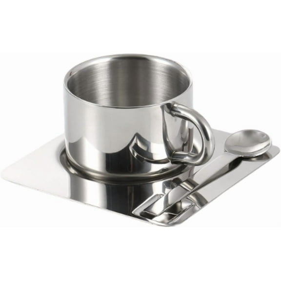 Coffee Cup Spoon and Saucer Set Coffee Mug Stainless Steel Milk Cup Tea Cup for Camping