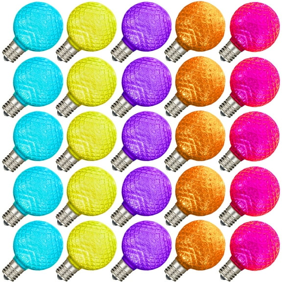 25 Pack G40 Modern Multicolor Diamond Faceted LED Globe Bulbs E12 Candelabra Base