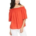 thumbnail image 2 of Rachel Roy Womens Smocked Baby Doll Blouse, Orange, XX-Large, 2 of 2