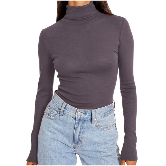 Lirrtw Long Sleeve Shirt for Women Casual Lightweight Turtleneck Top Slim Fit Thermal Stretch Base Layer Plus Size T-Shirt(Purple AA2,X-Large)