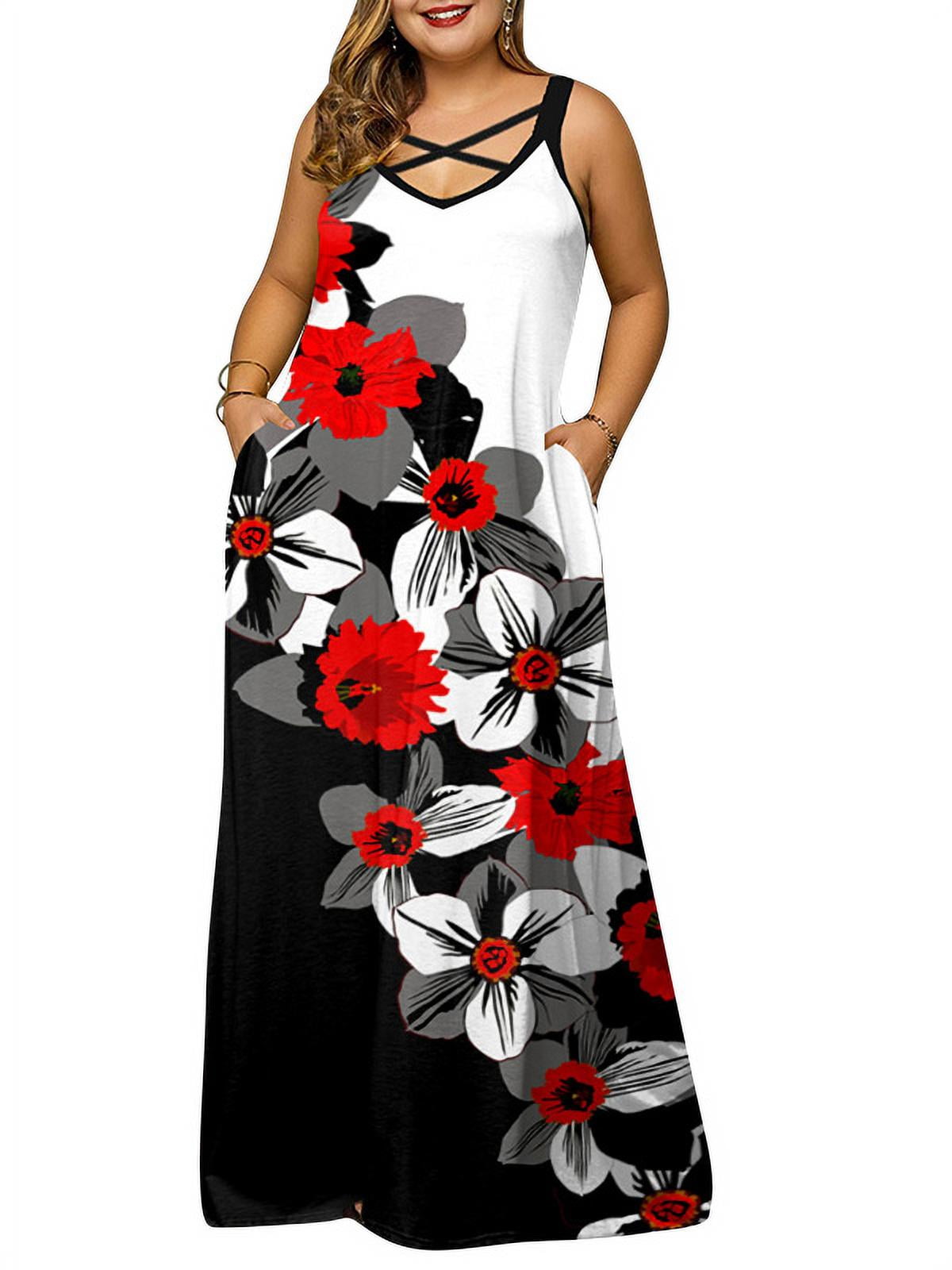 Women's Dress Plus Size Summer Spring Long Maxi Solid XXL Scoop Neck Sleeveless 