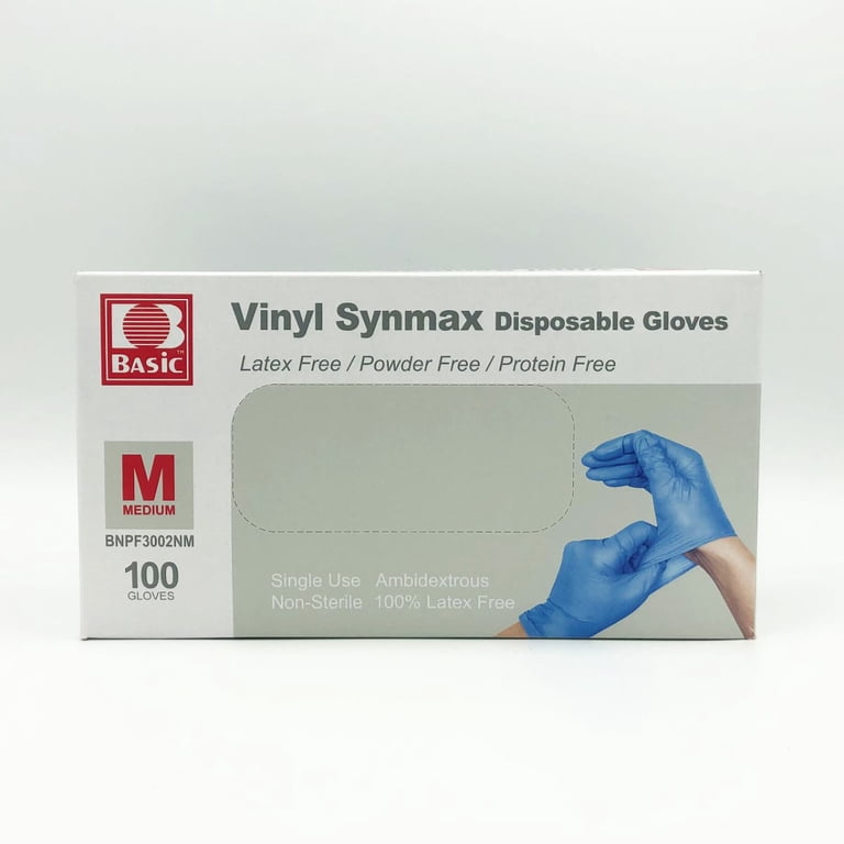 Hbarsci, Vinyl Exam Gloves, 100/Box, Medium Blue Latex Free