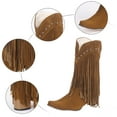 thumbnail image 3 of Wide Calf Cowboy Cowgirl Riding Boots for Women with Long Fringe Boho Studded Suede Pointed Toe Knee High Western Tall Boots Brown Size 6, 3 of 7