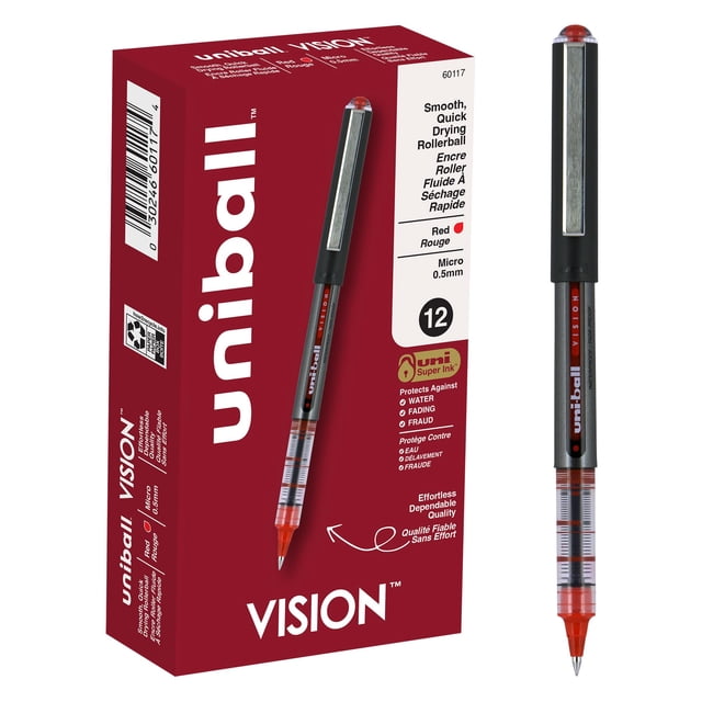 Bolígrafo uniball Vision Micro, tinta roja, 0,5 mm, 12 unidades