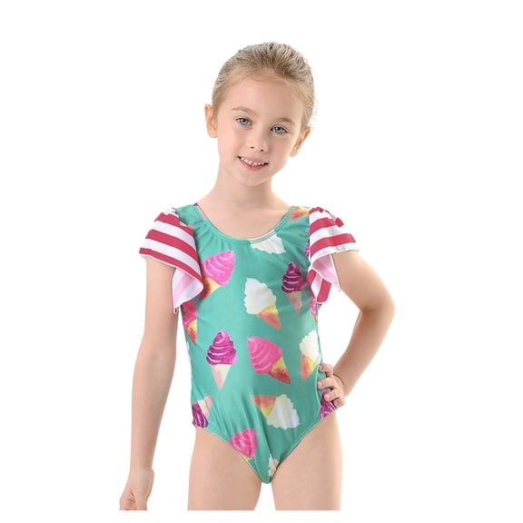 IROINNID Girls Summer One-Piece Cartoon Ice Cream Printed Swimsuit Beachwear