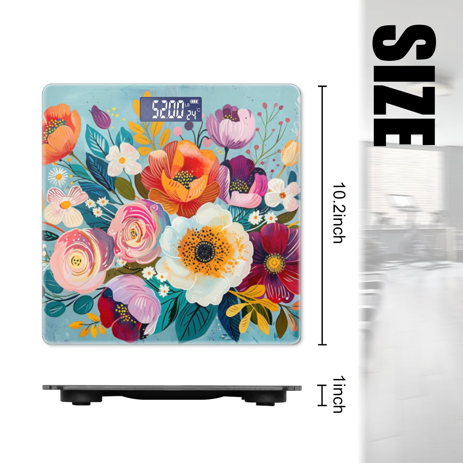 High Precision Body Weight Scale Smart Bathroom Scales with Large LCD Display(400lbs),Decorative for Bedroom-Stylish Colorful Floral Bouquet On Blue Background