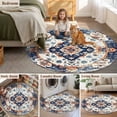 thumbnail image 6 of 3ft Washable Round Rug, Bohemian Circular Non-Slip Circle Area Rug for Bedroom Bedside, Orange Blue Vintage Ethnic Style Pattern Soft Indoor Floor Mat for Home Decor, 6 of 9