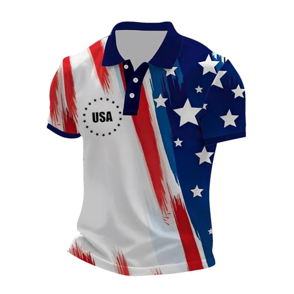 RMGVDSD Men's Classic Fit Shirts 4th Of July Polo Shirt Patriotic Independence Day Golf Shirts Short Sleeve Collar Casual Tops Holiday Celebration Soft Pullover Shirts