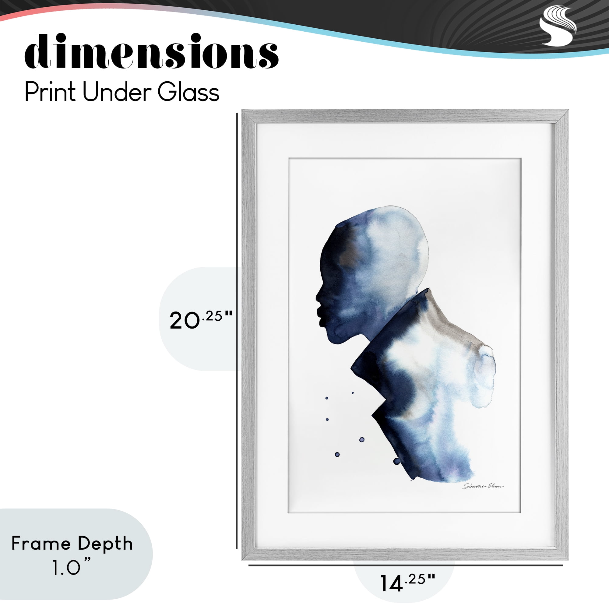 Stupell Industries Feeling Blue Portrait Silhouette Gray Framed Print Under Glass, design by Simone Elum