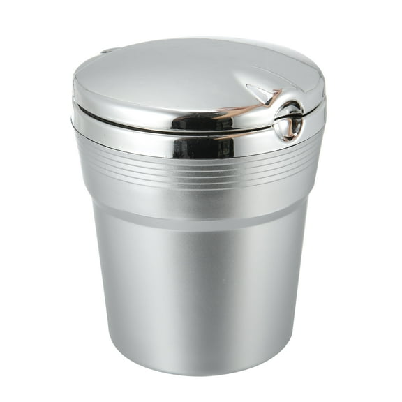 Unique Bargains Universal Auto Ashtray Trash Can Cigarette Cylinder with Lid LED Light Detachable Plastic Silver Tone