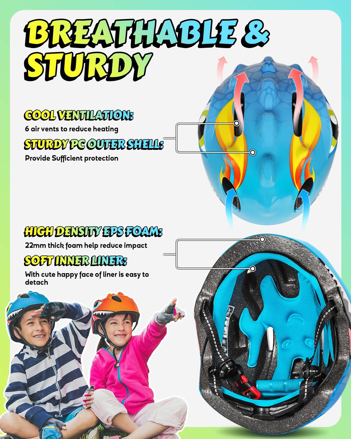 VICTGOAL Toddler Kids Bike Helmet Lightweight Children Dinosaur Bicycle Helmet for Boys and Girls Age 3-8 for Multi-Sport Scooter Cycling Skating