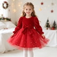 thumbnail image 5 of Wxirdrow Girl's Velvet Neck Long Sleeve Party Dress Toddler Girls' Long-Sleeve Dress Princess Tutu Tulle Dress Xmas Red,3-4 Years, 5 of 9