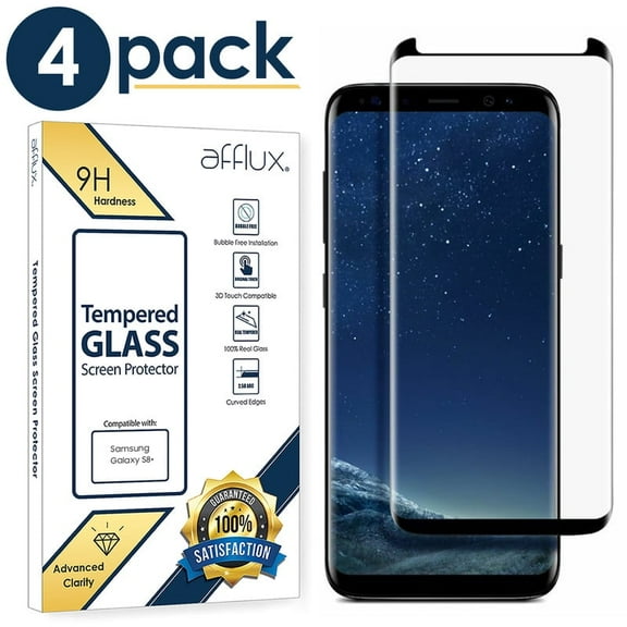 Freedomtech Full Cover Tempered Glass Screen Protector for Samsung Galaxy S8 Plus (4-Pack, Black)