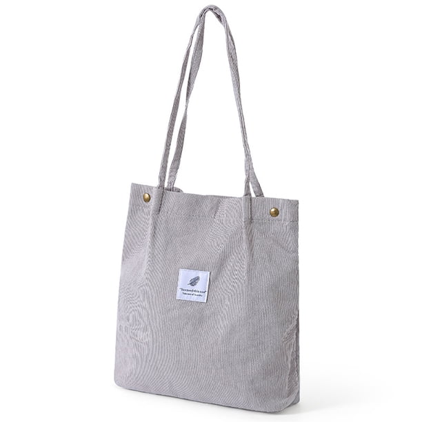 Qarigey Bolso de mano de pana para mujer, bolso de hombro ligero, reutilizable, de gran capacidad, para compras, Retro, informal, con correa Bolsas de mensajero y de hombro Gris claro