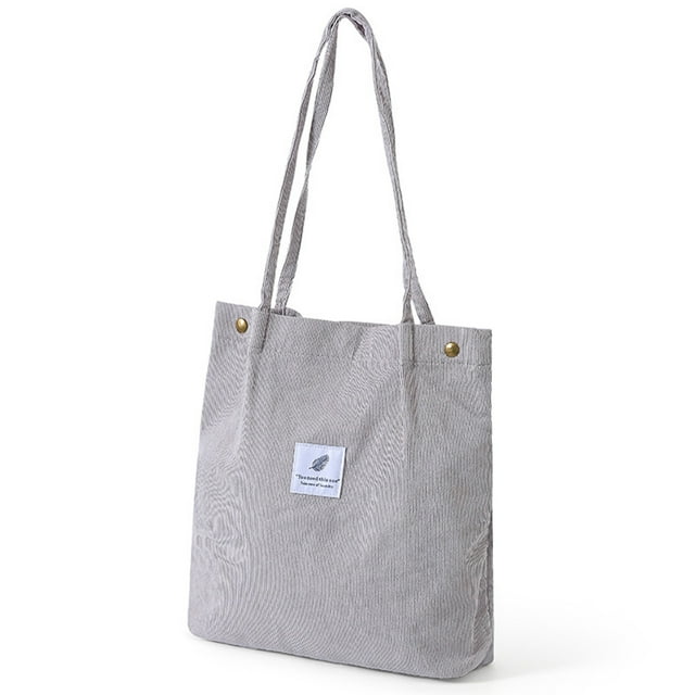 Qarigey Bolso de mano de pana para mujer, bolso de hombro ligero, reutilizable, de gran capacidad, para compras, Retro, informal, con correa Bolsas de mensajero y de hombro Gris claro