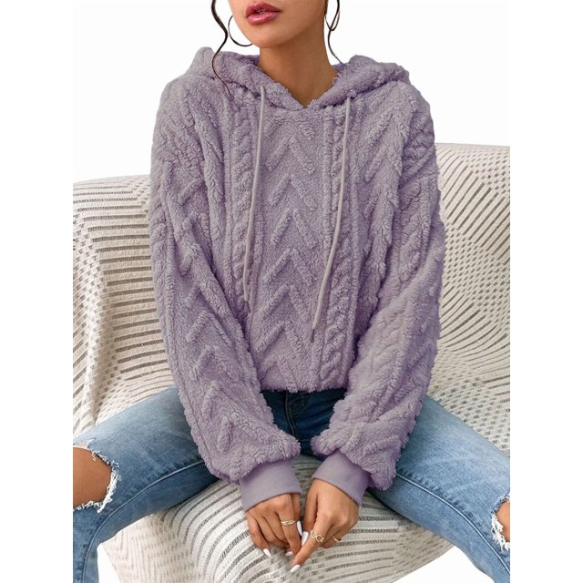 Suéter Holgado de Franela con Capucha para Mujer, Larga y Cálido para Invierno Púrpura S