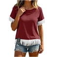 thumbnail image 4 of Admvng Women's T-Shirt Crew Neck Fringe Trim Short Sleeve Solid Casual Summer Tops, 4 of 7