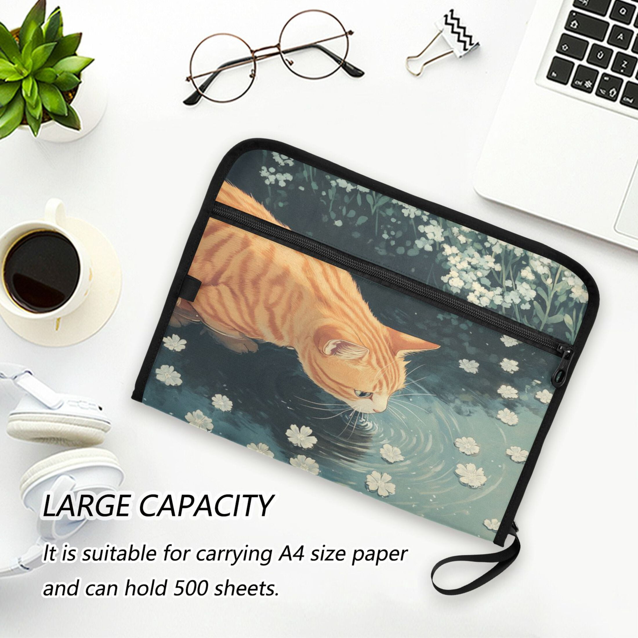 WOBOGO Orange Cat Expanding File Folder Letter Size Accordion Filing Organizer 13 Pocket Separate Organ Pocket