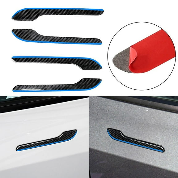 4Pcs Carbon Fiber Car Door Handle Decor Panel Trim For Tesla For Model 3 /Y ABS Plastic Auto Accessories Tools