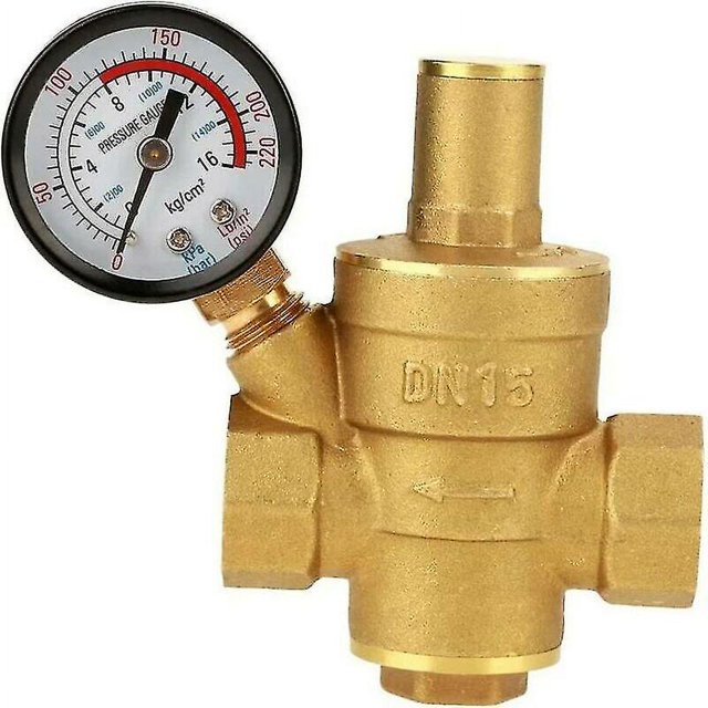Reductor de presión de agua Dn15 Reductor de presión de agua ajustable de latón con manómetro para uso doméstico 1 pieza (hy)