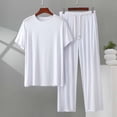 thumbnail image 2 of Mens Modal Pajamas Set Lightweight Loungewear Short Sleeve Top and Pants Soft Sleepwear Pjs Sets Size 5XL White, 2 of 5