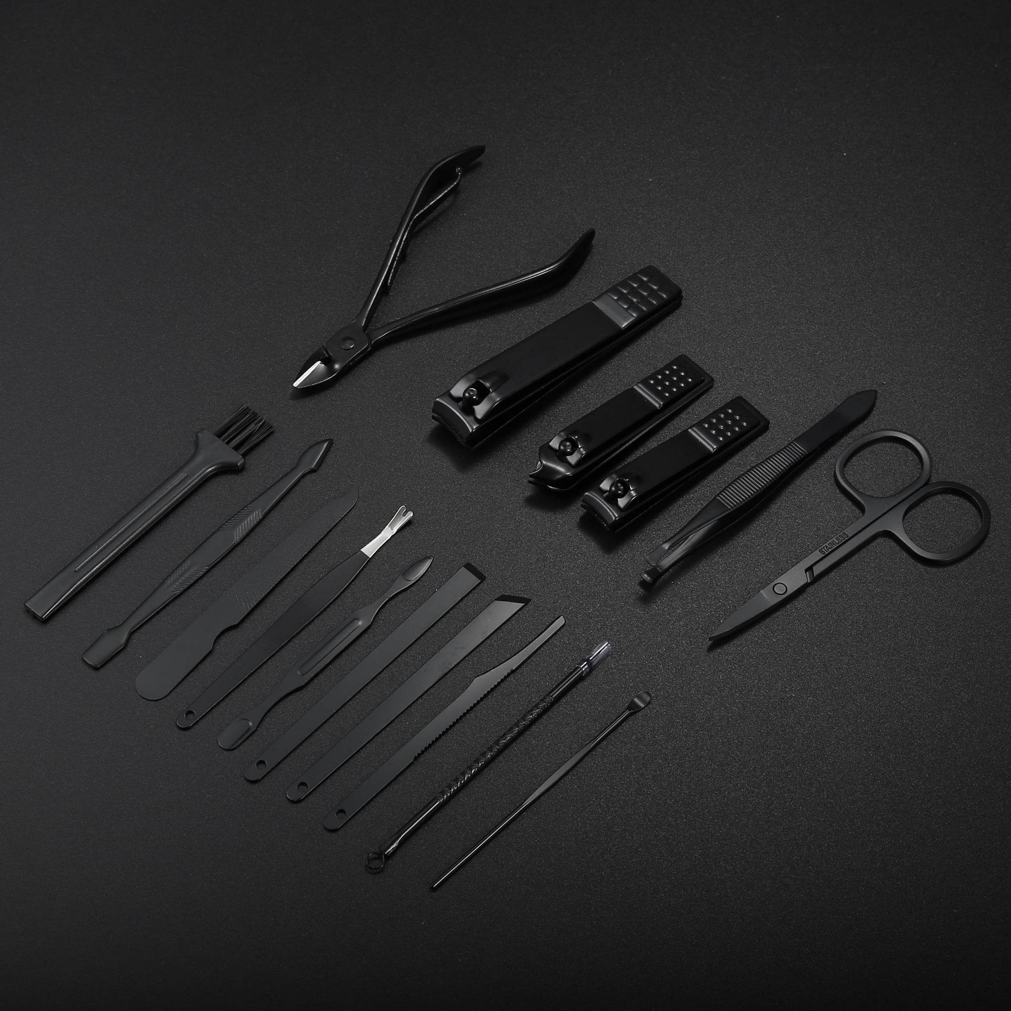 Unique Bargains 16 pcs Manicure Set with Gray PU Case Personal Care Stainless Steel Black