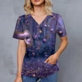 thumbnail image 4 of Womens Mardi Gras Scrub Tops Glitter Short Sleeve Feathers Print Scrubs Sparkly Sequins V Neck Party Uniform with Pockets Purple S, 4 of 4