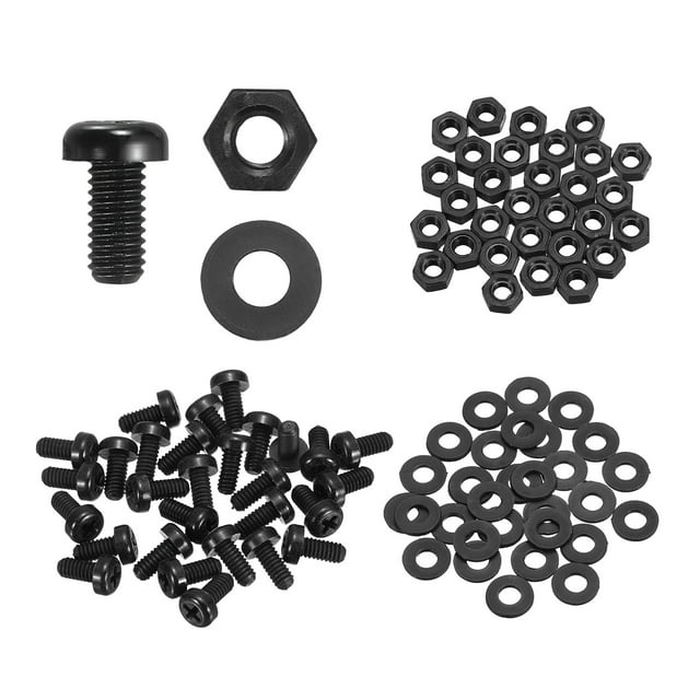Uxcell 30 Ensembles M4x8mm Vis en Plastique Nylon Tête Ronde Boulons Phillips Écrous Hexagonaux Kit Assortiment de Rondelles, Fixations de Boulons à Filetage Complet pour Assemblage de Machine DIY, Noir