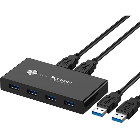 Rybozen KVM USB 3.0 4 Port 2 Computers Switch Adapter with One Button