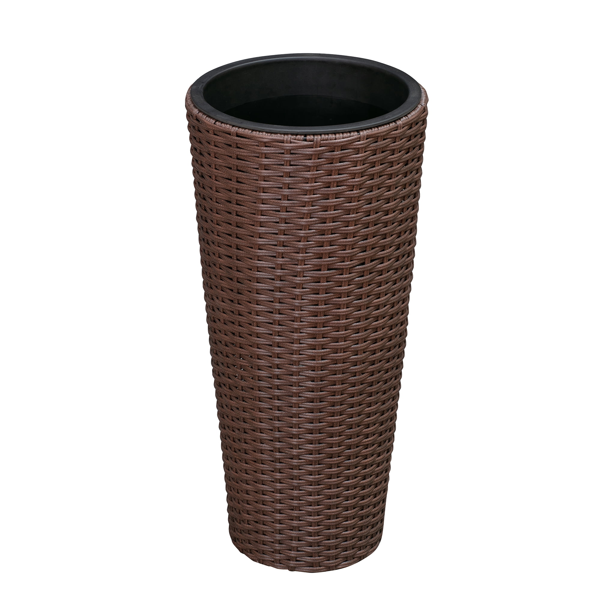 Noah Round Wicker Planter Tall Planter Decor Box for Outdoor Furnishings Versatile-2 Piece Set-Mocha