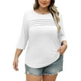 thumbnail image 2 of Diufon 3/4 Length Sleeve Womens Tops Dressy Casual Crewneck Tunic Tops Spring Fall Pleated Soft Blouse, 2 of 8