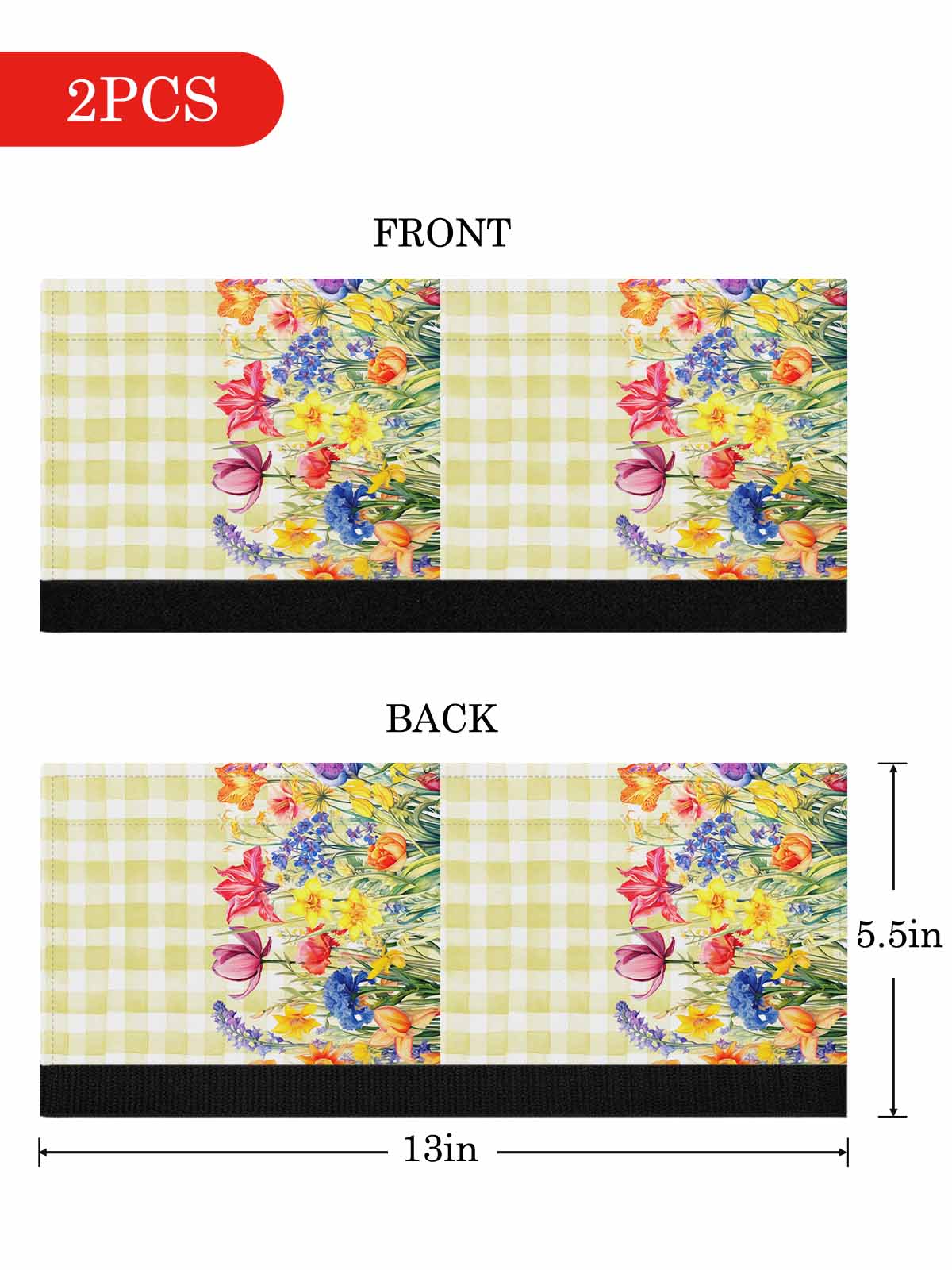 Yellow Plaid Tulip Refrigerator Door Handle Covers Set of 2, Spring Floral Watercolor Botanical Kitchen Fridge Microwave Oven Dishwasher Stove Cabinet Handle Protectors, Washable Appliance Decor