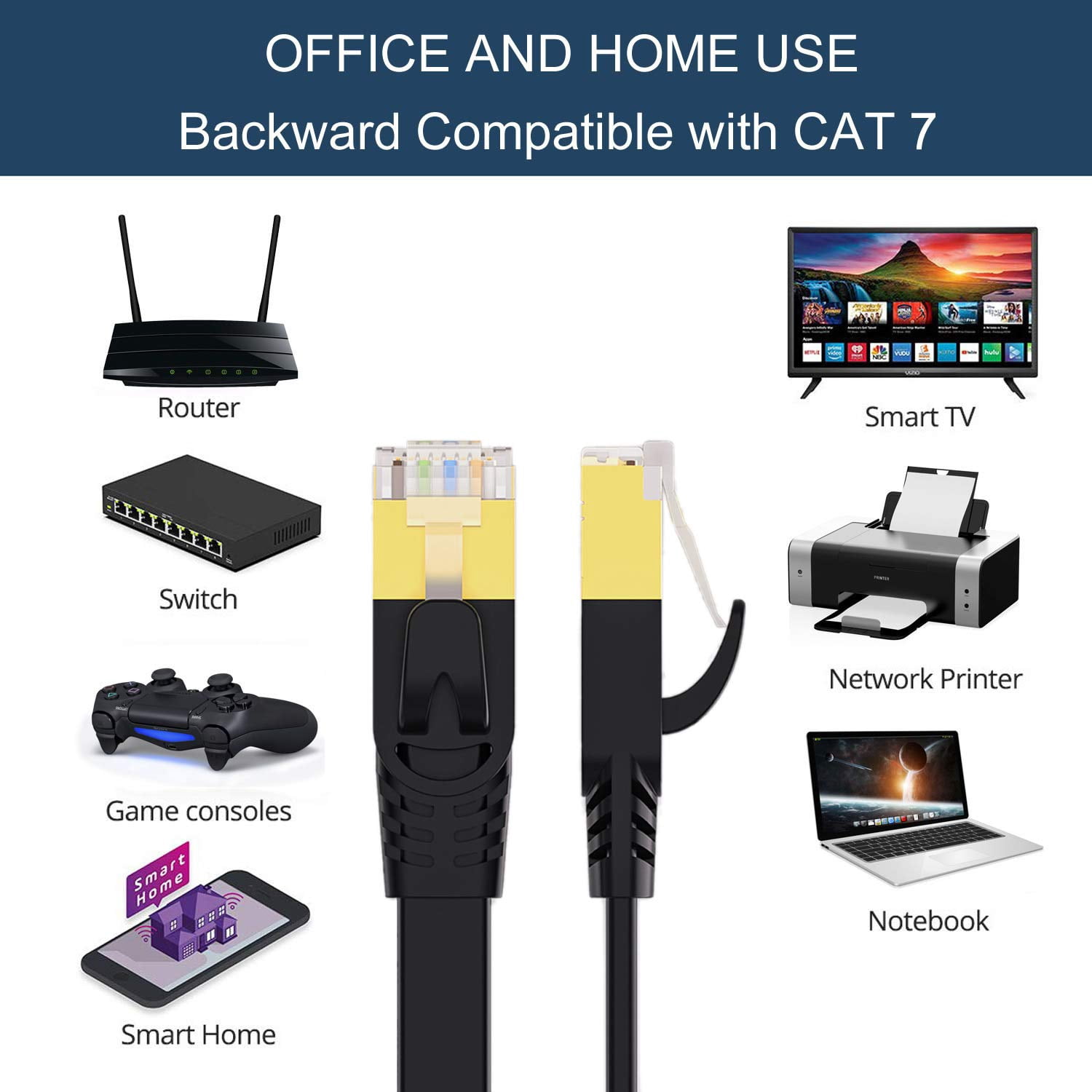 Tianle Cat 7 Ethernet Cable, Cat7 Gigabit Lan Network RJ45 High-Speed Patch Cord Flat 10Gbps 600Mhz/s SFTP Internet Cable for Xbox,PS4,PS3,Modem,Router,LAN,Switch (Black, 30M/98FT)