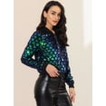 thumbnail image 4 of Women's Sequin Long Sleeve Zipper Up Glitter Bomber Jacket Green M, 4 of 6