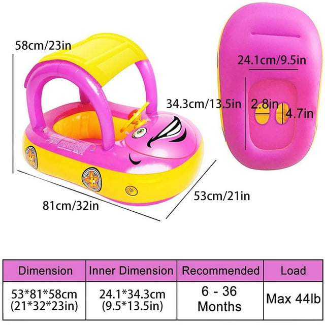 Flotador inflable para piscina para bebé con dosel, flotador de natación en forma de automóvil de PVC grueso con sombrilla para bebés y niños, juegos al aire libre en la playa en verano